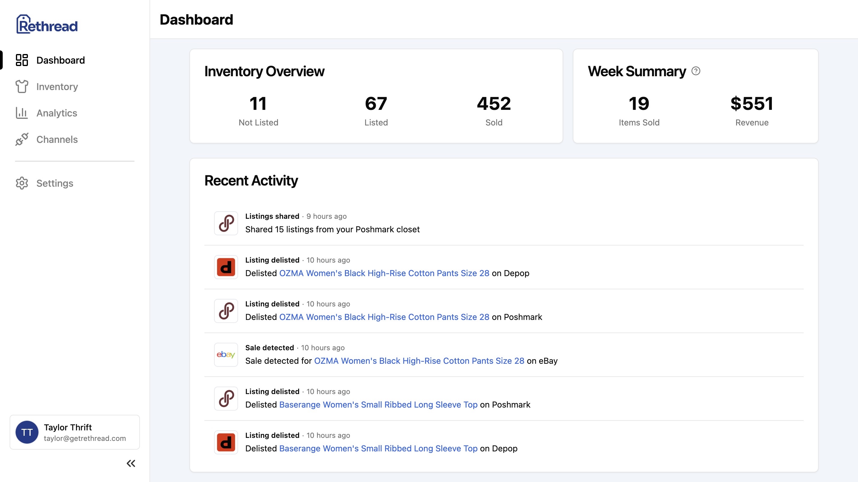 Rethread Dashboard